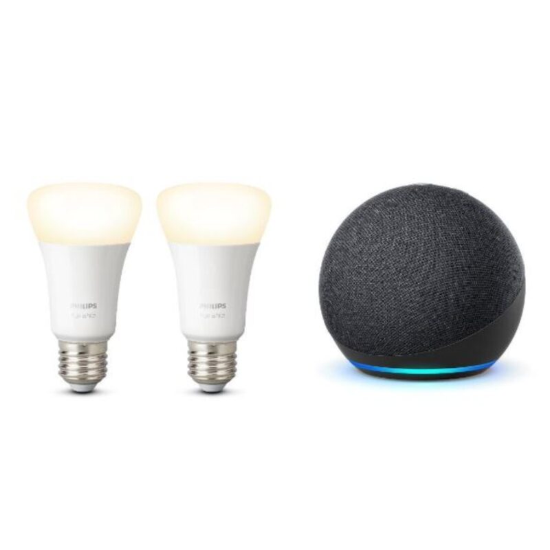 Pack : Echo Dot noir 4ème gén. + 2 ampoules Philips E27 Hue blanc