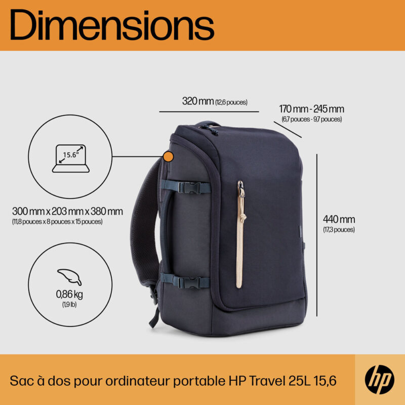 Sac-à-dos pour ordinateur portable 25L HP 15,6" - Gris fer forgé