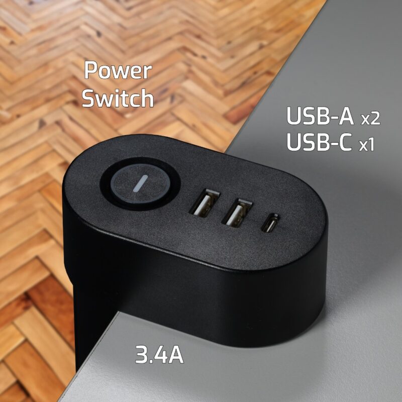 Multiprise de bureau (avec pince) 3 en 1 Smart Socket - Noir