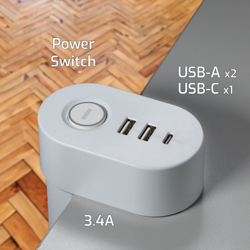 Multiprise de bureau (avec pince) 3 en 1 Smart Socket - Blanc