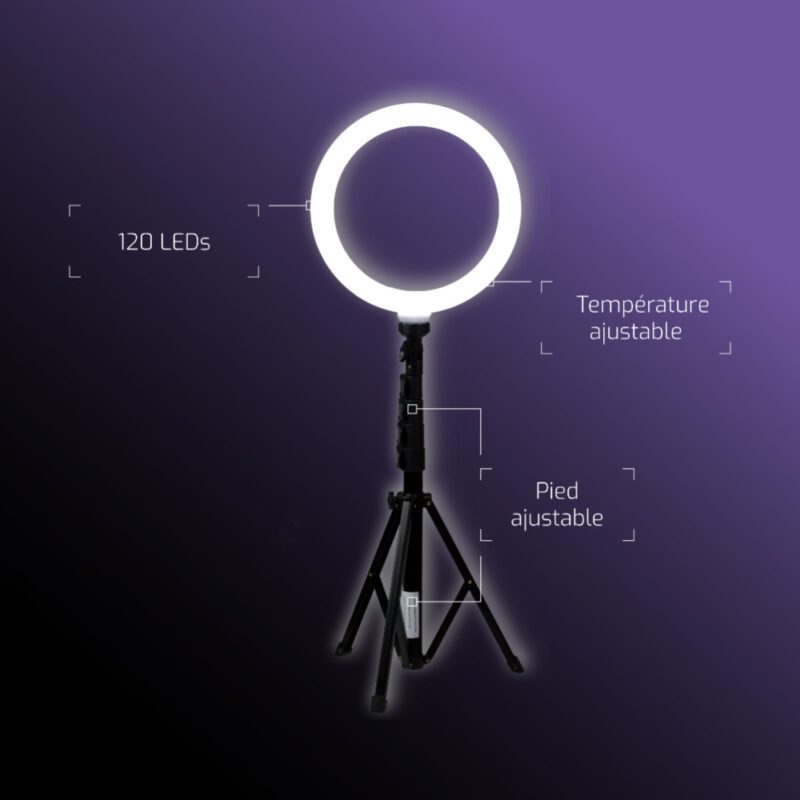 Lampe halo LED AE-30 pour streaming / gaming - Noir